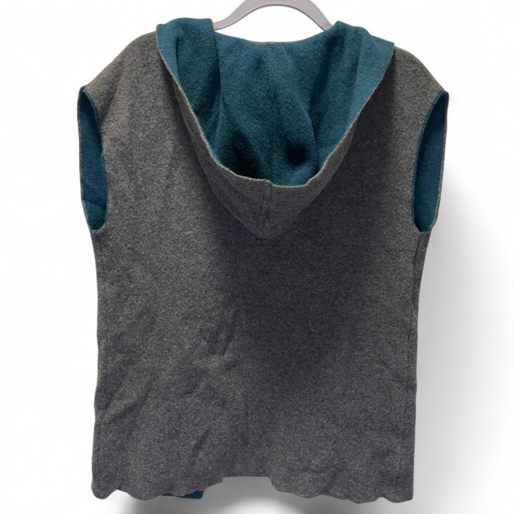 Chiaramente Reversible Wool Hooded Vest Gray Teal Women's Small Italy VTG - Picture 5 of 7